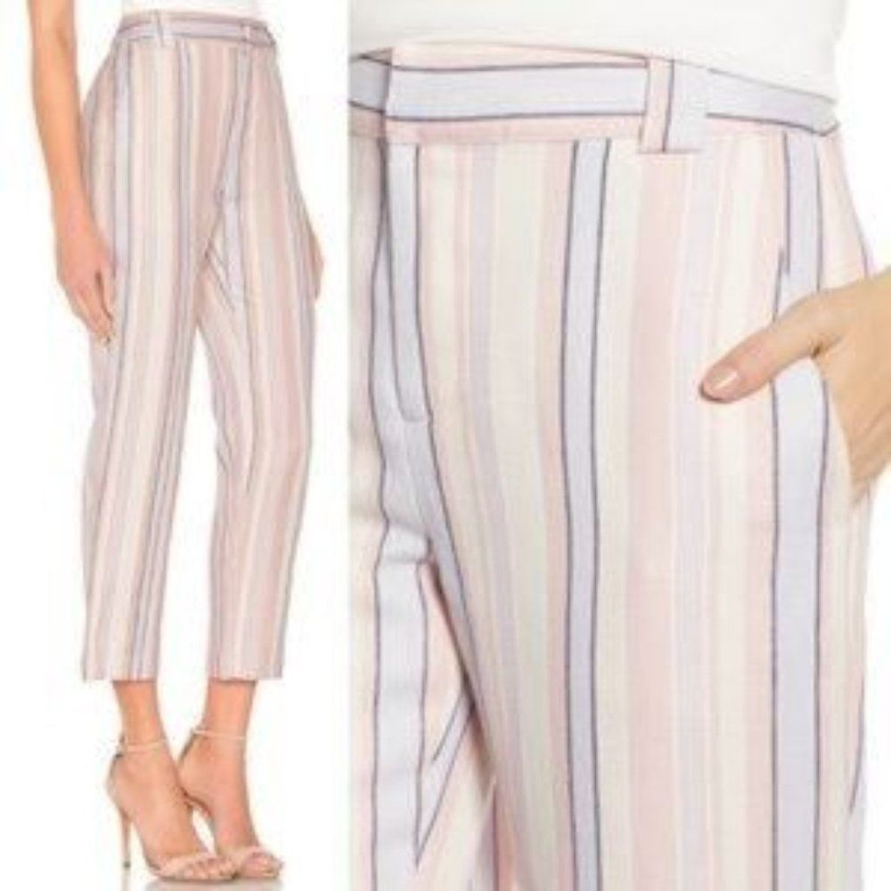 REBECCA MINKOFF - Pink Blue Striped Linen Blend Cropped Pants Size 4